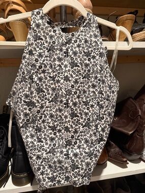 Ann Taylor Black and White Floral Halter Blouse